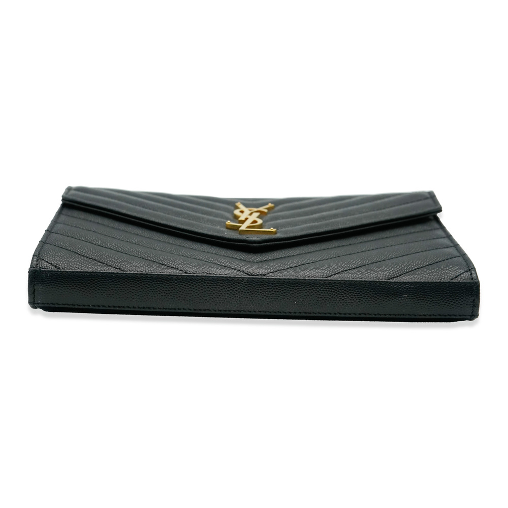 Saint Laurent Black Grain De Poudre Cassandre Envelope Chain Wallet - Picture 7 of 7